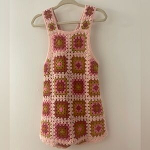 Zara Floral Crochet Knit Short Overalls Romper